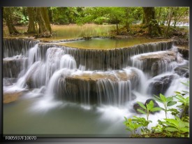 Glas schilderij Waterval | Groen, Grijs, Wit