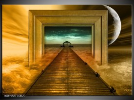 Foto canvas schilderij Brug | Goud, Blauw, Grijs