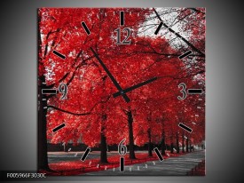 Wandklok op Canvas Bomen | Rood, Grijs, Wit | F005966C