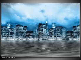 Glas schilderij Stad | Blauw, Grijs, Wit