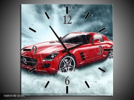 Wandklok op Canvas Mercedes | Kleur: Wit, Rood, Zwart | F005978C