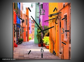 Wandklok op Canvas Venetie | Kleur: Oranje, Paars, Blauw | F005993C