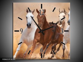 Wandklok op Canvas Paard | Kleur: Bruin, Wit, Creme | F006037C