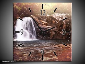 Wandklok op Canvas Waterval | Kleur: Bruin, Wit | F006042C