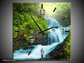 Wandklok op Canvas Waterval | Kleur: Groen, Grijs | F006043C