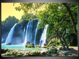 Foto canvas schilderij Waterval | Groen, Blauw, Grijs