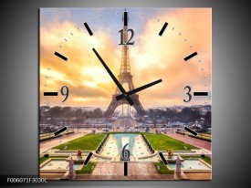 Wandklok op Canvas Eiffeltoren | Kleur: Grijs, Bruin, Groen | F006071C