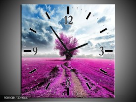 Wandklok op Glas Boom | Kleur: Paars, Roze, Grijs | F006084CGD