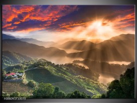 Foto canvas schilderij Bergen | Oranje, Groen