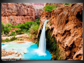 Foto canvas schilderij Waterval | Blauw, Bruin