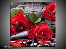 Wandklok op Glas Roos | Kleur: Rood, Zwart, Groen | F006148CGD