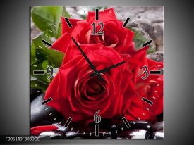 Wandklok op Glas Roos | Kleur: Rood, Zwart, Groen | F006149CGD