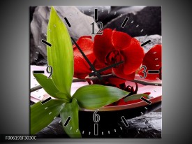 Wandklok op Canvas Orchidee | Kleur: Rood, Groen, Grijs | F006191C