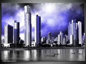 Foto canvas schilderij Wolkenkrabber | Blauw, Grijs