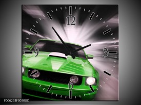 Wandklok op Glas Mustang | Kleur: Groen, Grijs | F006253CGD