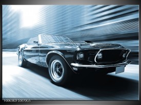 Glas Schilderij Auto, Mustang | Blauw, Wit