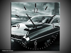 Wandklok Schilderij Auto, Oldtimer | Zwart, Grijs, Groen