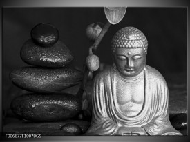 Glas Schilderij Boeddha, Stenen | Zwart, Wit, Grijs