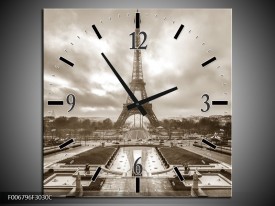 Wandklok Schilderij Parijs, Eiffeltoren | sepia