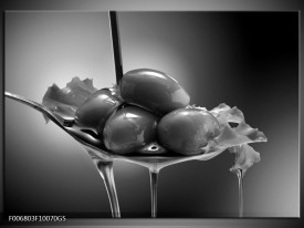 Glas Schilderij Olijven, Keuken | Zwart, Grijs