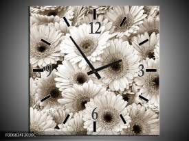 Wandklok Schilderij Gerbera, Bloemen | Sepia