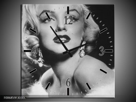 Wandklok Schilderij Marilyn Monroe | Zwart, Wit, Grijs