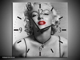 Wandklok Schilderij Marilyn Monroe | Zwart, Wit, Rood