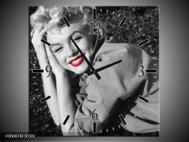 Wandklok Schilderij Marilyn Monroe | Zwart, Wit, Rood