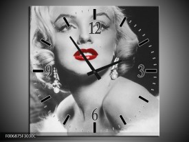 Wandklok Schilderij Marilyn Monroe | Zwart, Wit, Rood