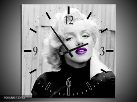Wandklok Schilderij Marilyn Monroe | Grijs, Zwart Paars