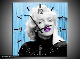 Wandklok Schilderij Marilyn Monroe | Blauw, Zwart, Wit