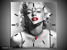 Wandklok Schilderij Marilyn Monroe | Zwart, Grijs, Rood