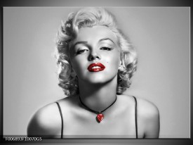 Glas Schilderij Marilyn Monroe | Grijs, Zwart, Rood