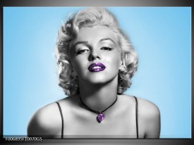 Glas Schilderij Marilyn Monroe | Grijs, Blauw, Paars
