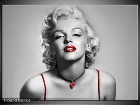 Glas Schilderij Marilyn Monroe | Grijs, Rood, Zwart