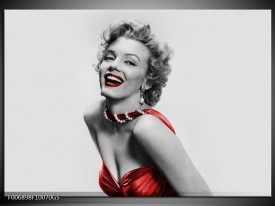 Glas Schilderij Marilyn Monroe | Grijs, Rood, Zwart
