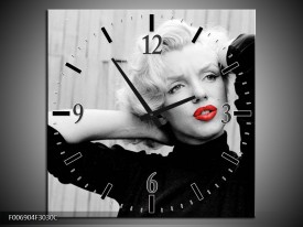 Wandklok Schilderij Marilyn Monroe | Grijs, Zwart, Rood