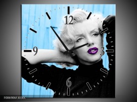Wandklok Schilderij Marilyn Monroe | Blauw, Zwart, Paars