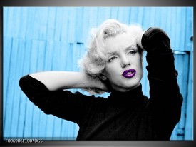 Glas Schilderij Marilyn Monroe | Blauw, Zwart, Paars