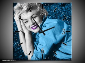 Wandklok Schilderij Marilyn Monroe | Blauw, Paars, Grijs