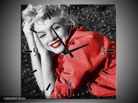 Wandklok Schilderij Marilyn Monroe | Zwart, Rood, Grijs