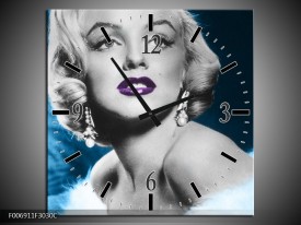 Wandklok Schilderij Marilyn Monroe | Grijs, Blauw, Paars