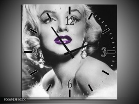 Wandklok Schilderij Marilyn Monroe | Zwart, Grijs, Paars
