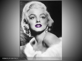 Glas Schilderij Marilyn Monroe | Zwart, Grijs, Paars