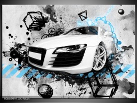 Glas Schilderij Auto, Audi | Wit, Blauw, Zwart