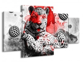 Canvas Schilderij Wilde Dieren | Rood, Grijs, Wit | 160x90cm 4Luik