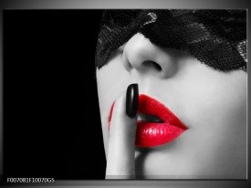 Glas Schilderij Vrouw, Lippen | Zwart, Grijs, Rood