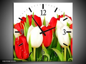 Wandklok Schilderij Tulpen, Bloemen | Rood, Wit, Groen