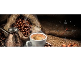 WANDKLOK SCHILDERIJ KOFFIE, KEUKEN | BRUIN, GEEL, WIT | 100X40cm | F007100 C