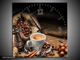 Wandklok Schilderij Koffie, Keuken | Bruin, Geel, Wit